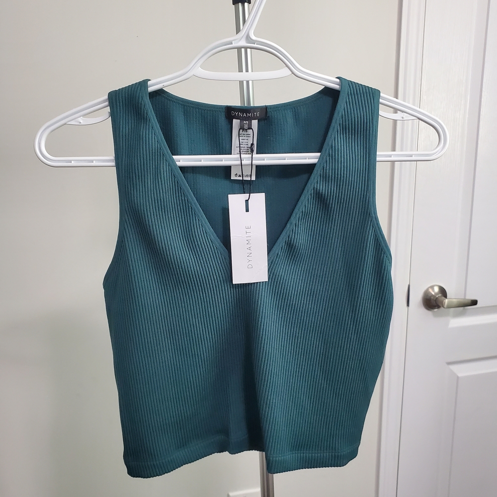 Dynamite Deep Teal Ribbed Crop Top
